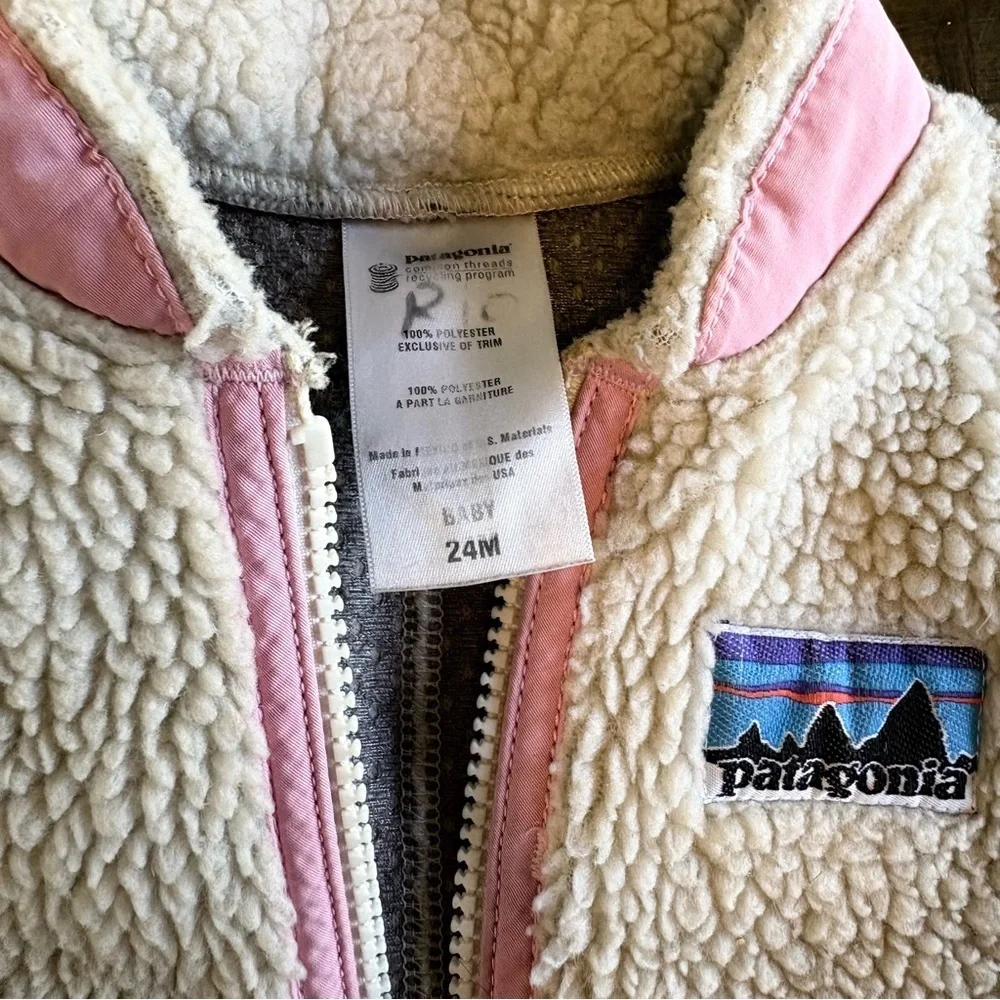 Vintage Patagonia Sherpa Vest Pink Baby Girl Toddler Color Block Cream 24M
